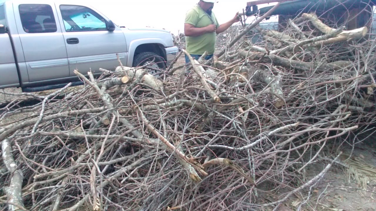 Pulling off brush from 18ft trailer with Harbor Freight winch and welded brush sled.