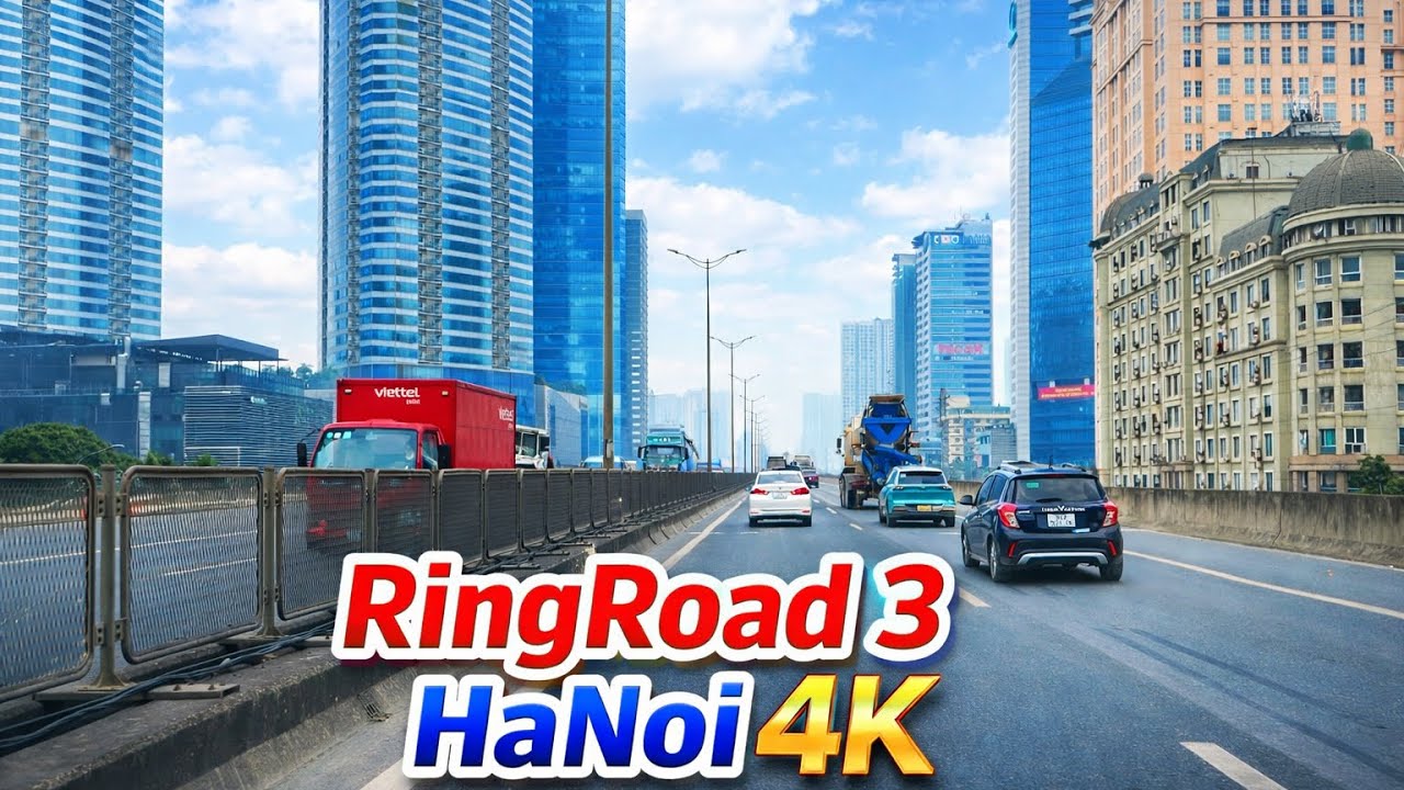 Driving on Hanoi Ring Road 3 in 4K – City Traffic & Skyline View