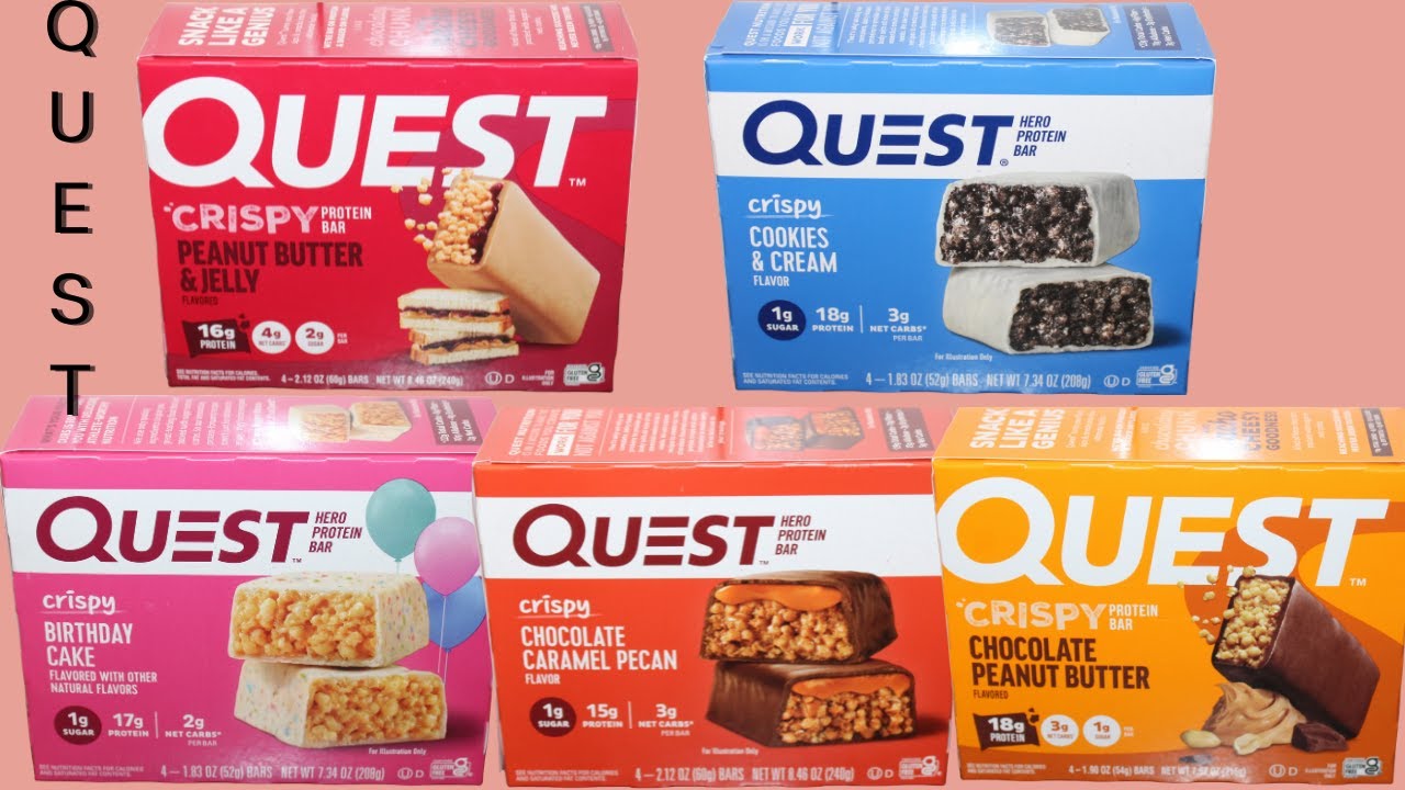 Quest Bar: PB&J, Cookies & Cream, Birthday Cake, Chocolate Caramel Pecan, Chocolate Peanut Butter