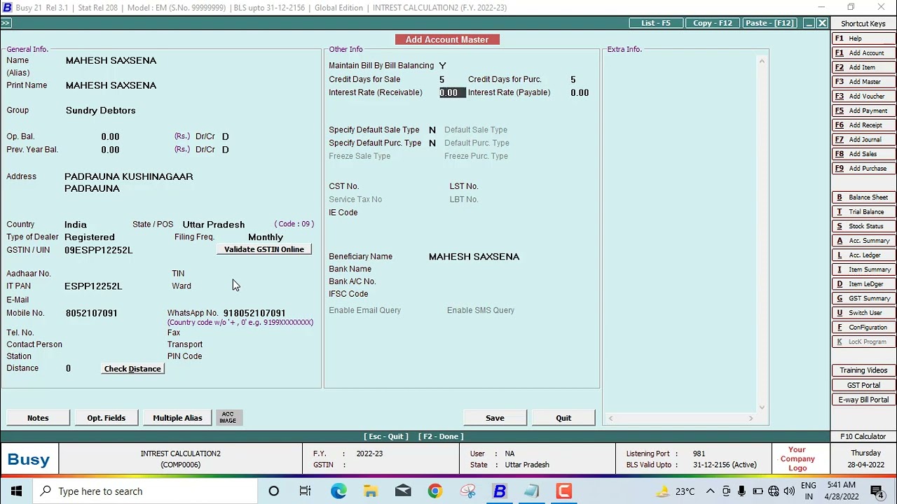 Interest calculation in busy software in hindi by krishna prajapati kkt
