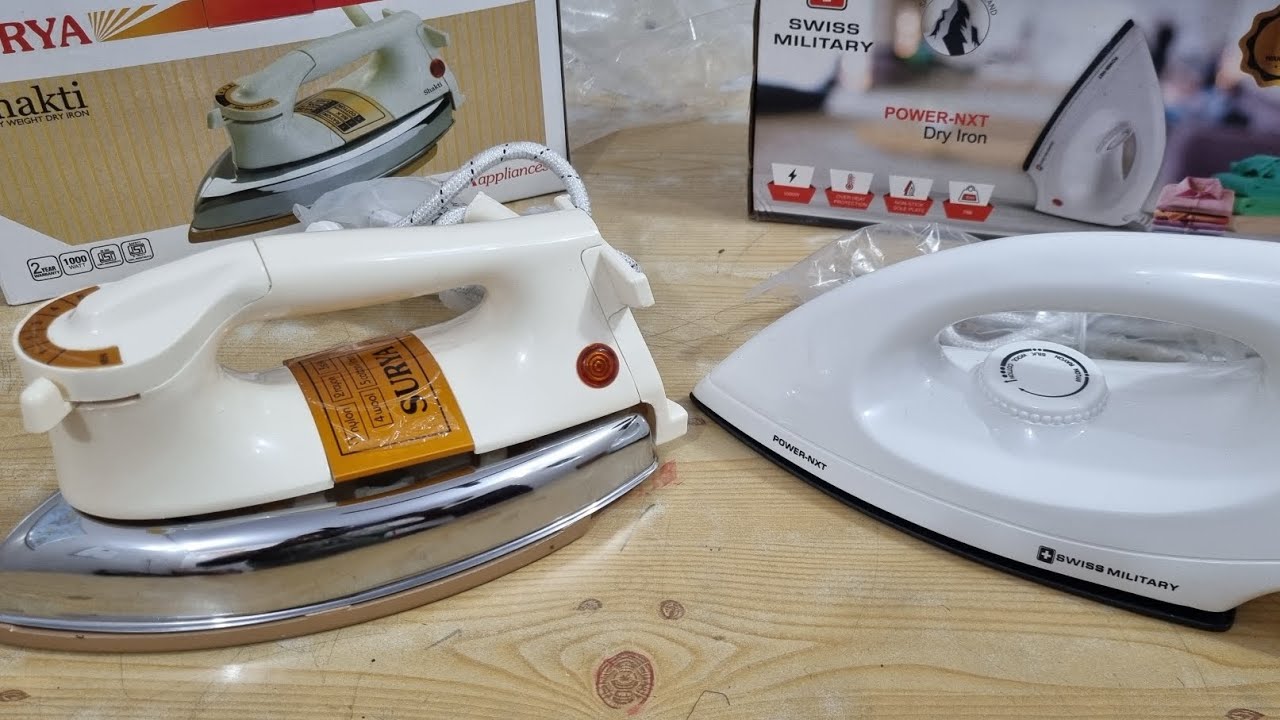 SURYA shakti heavy weight dry iron and SWISS MILITARY power-nxt light weight dry iron