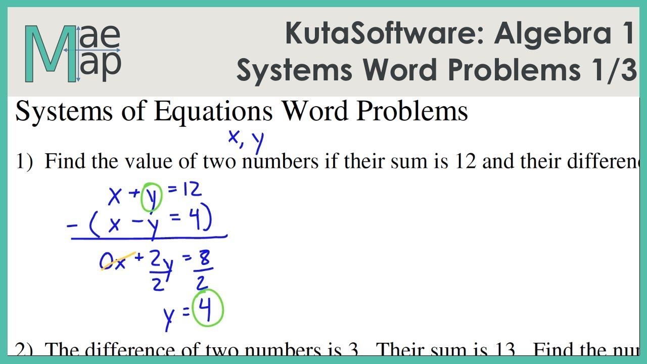KutaSoftware: Algebra 1- Systems Of Equations Word Problems Part 1