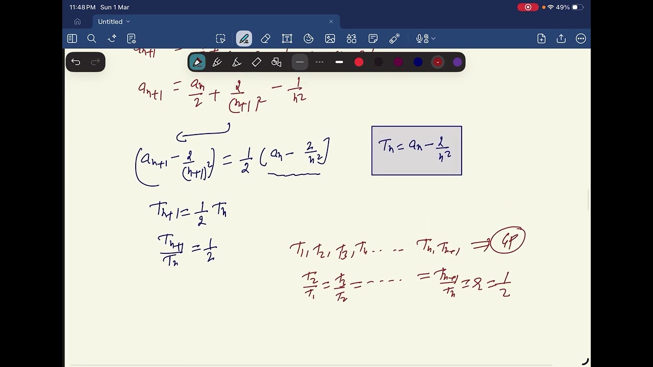 JEE Main 2026  |  Let a₁ = 1 and for n ≥ 1, aₙ₊₁ = (1/2)aₙ + (n² − 2n − 1) / [n²(n+1)²]