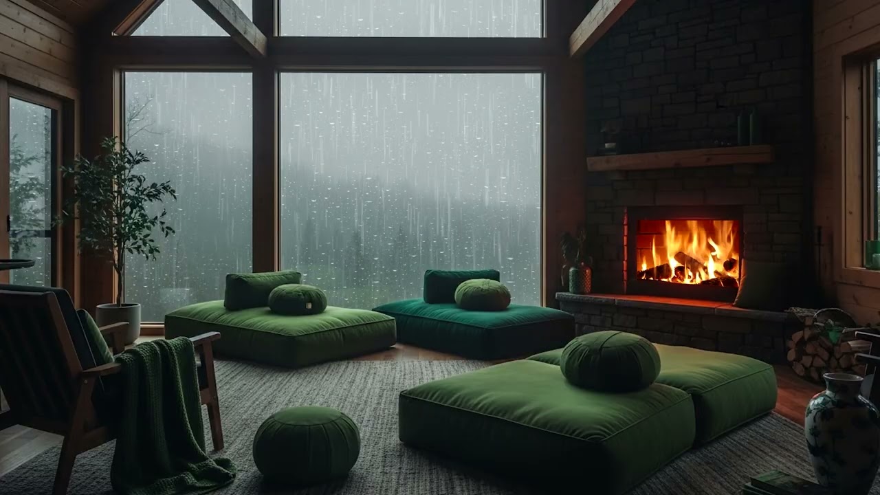 Midnight Rain on Glass ❄️ Cozy Fireplace Sounds for Sleep (3 Hours)