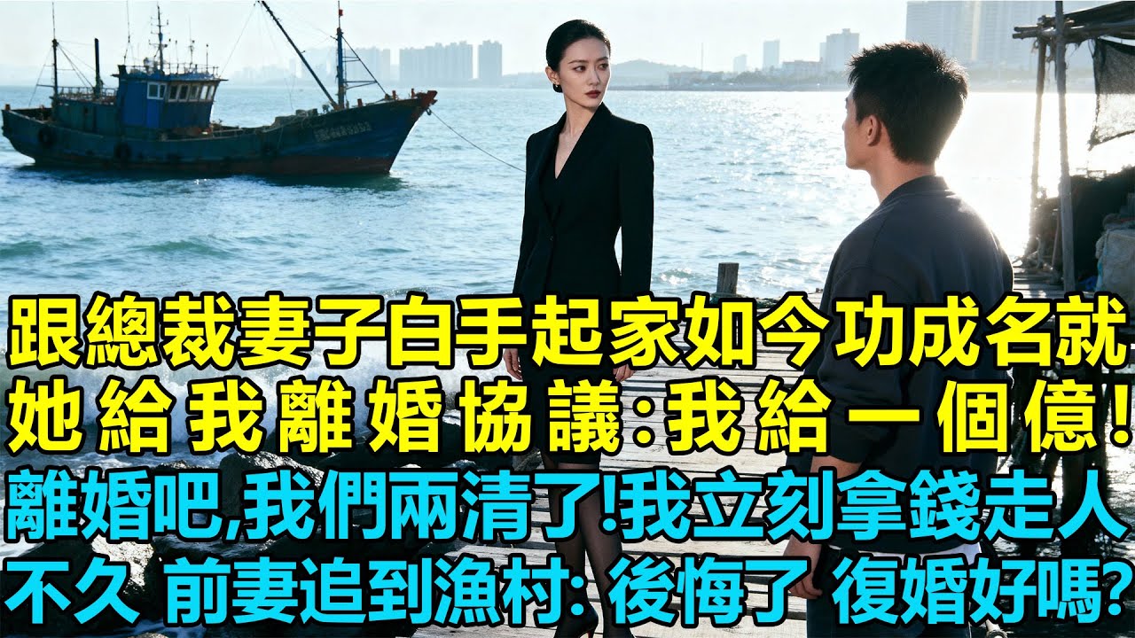 跟總裁妻子白手起家如今功成名就，她給我一份離婚協議：我給你1億，離婚吧，我們兩清了！我立刻拿錢走人，不久後，前妻紅著眼追到漁村：我後悔了，我們復婚好嗎？