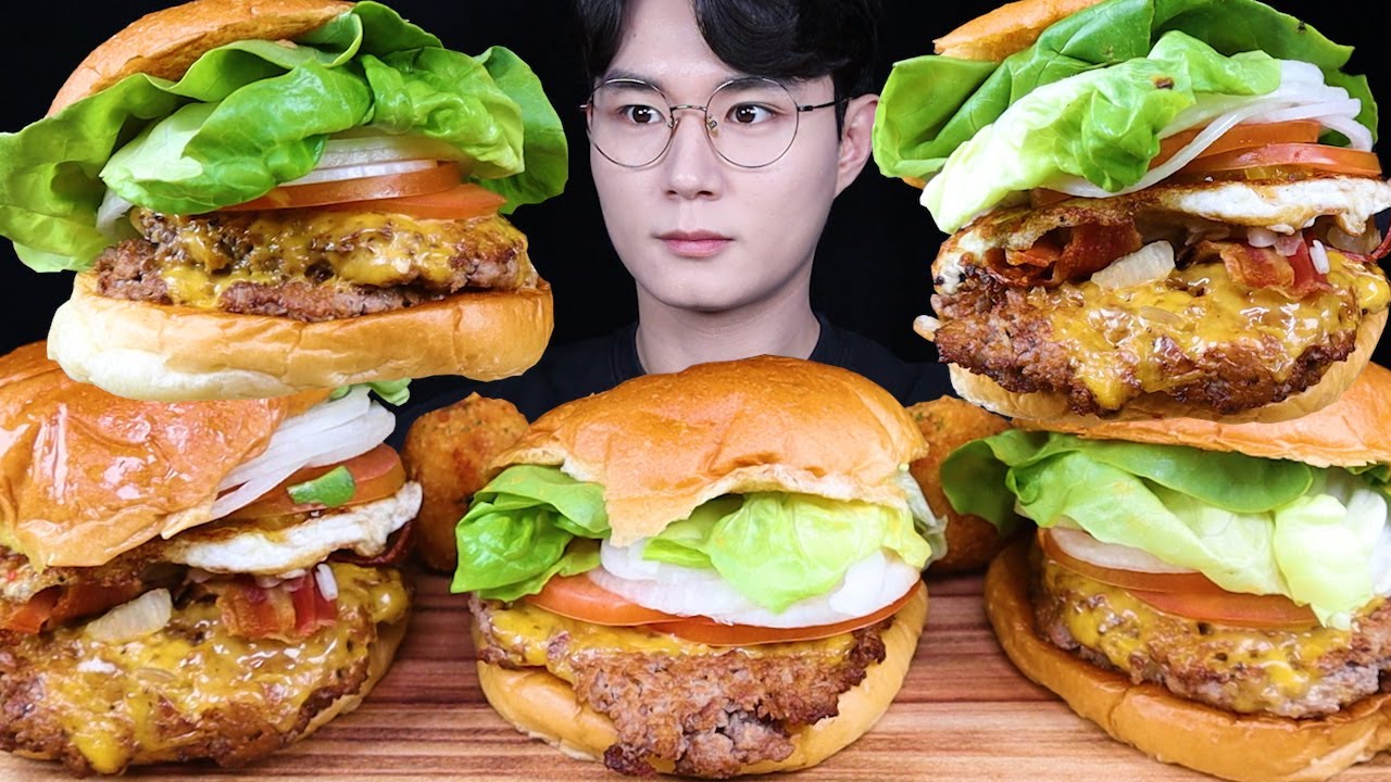 수제버거 맥앤치즈볼 먹방ASMR MUKBANG CHEESEBURGERS & MAC AND CHEESE BALL 手作りバーガー マックアンドチーズボール eating sounds