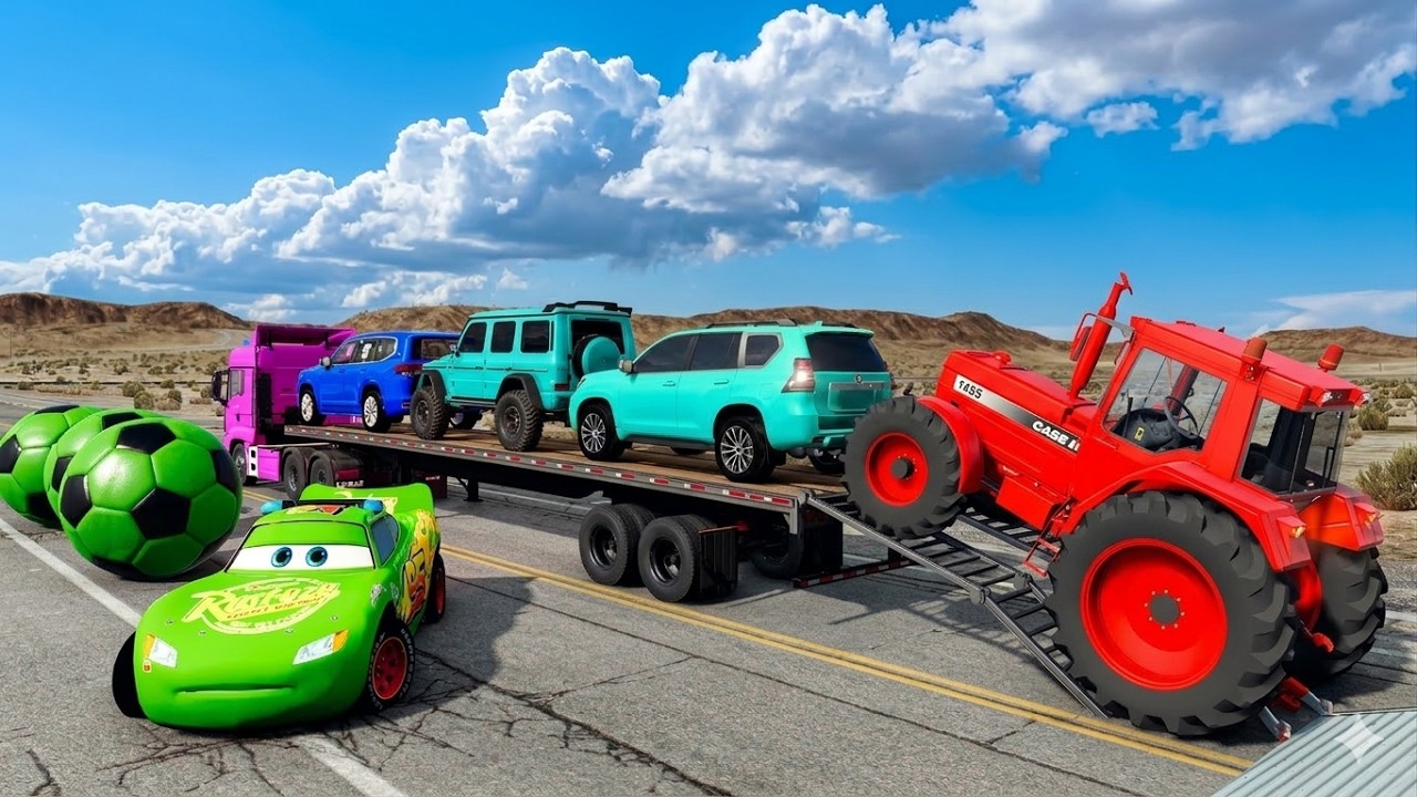 Flatbed Truck Mcqueen | Transportation with Truck - Pothole vs Car #011 - BeamNG.Drive