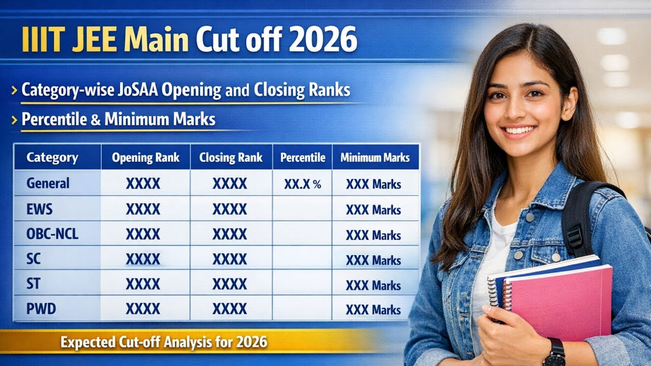 IIIT JEE Main Cut off 2026:Category-wise JoSAA Opening and Closing Ranks, Percentile & Minimum Marks