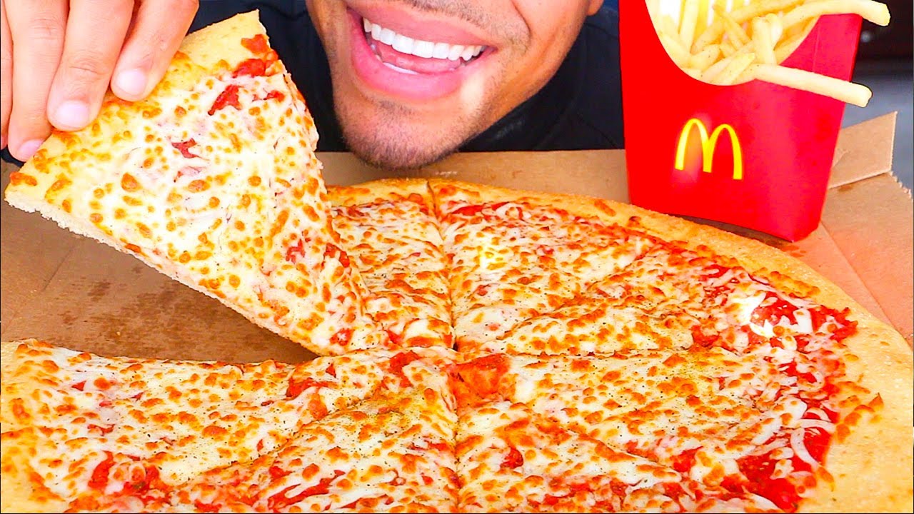 ASMR LITTLE CAESARS CHEESE PIZZA MCDONALDS FRENCH FRIES MUKBANG EATING SOUNDS NO TALKING JERRY FOOD