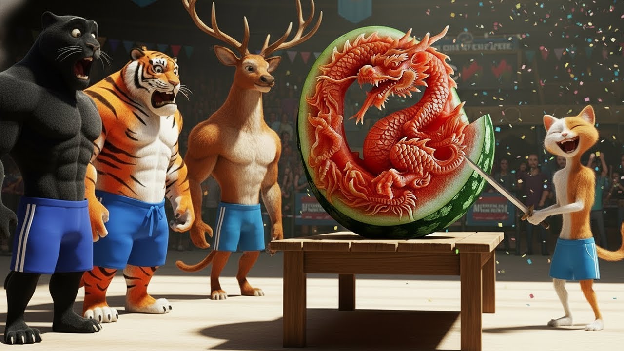 Skinny Cat Wins the Watermelon Carving Championship – The Most Emotional Transformation Ever!