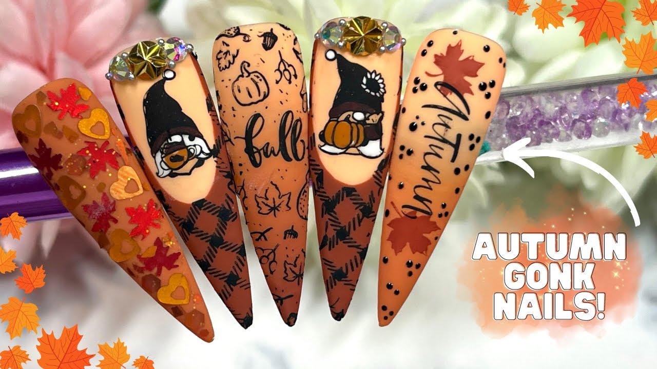 CUTE AUTUMN GONK NAIL ART DESIGN USING STAMPING PLATES! PLAID FRENCH TIP NAILS| MADAM GLAM