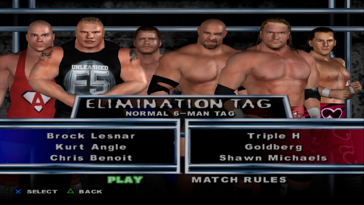 WWE SmackDown! HCTP - BrockLesnar,KurtAngle,ChrisBenoit VS TripleH,Goldberg,ShawnMichaels
