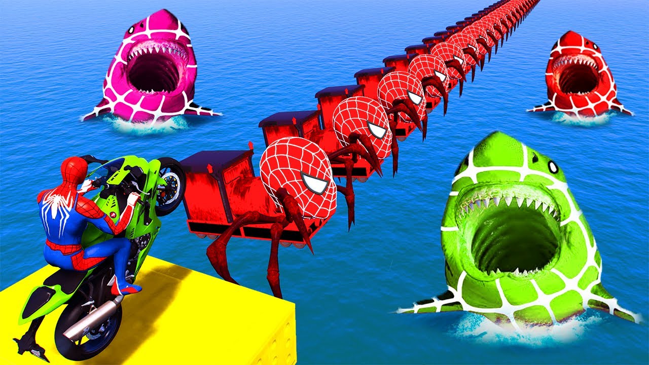 الأبطال الخارقين على القضبان دوامة قمع جسر 🏍️🐱‍SPIDER MAN!on Motorcycle in Spiral Bridge Stunt Rid 2