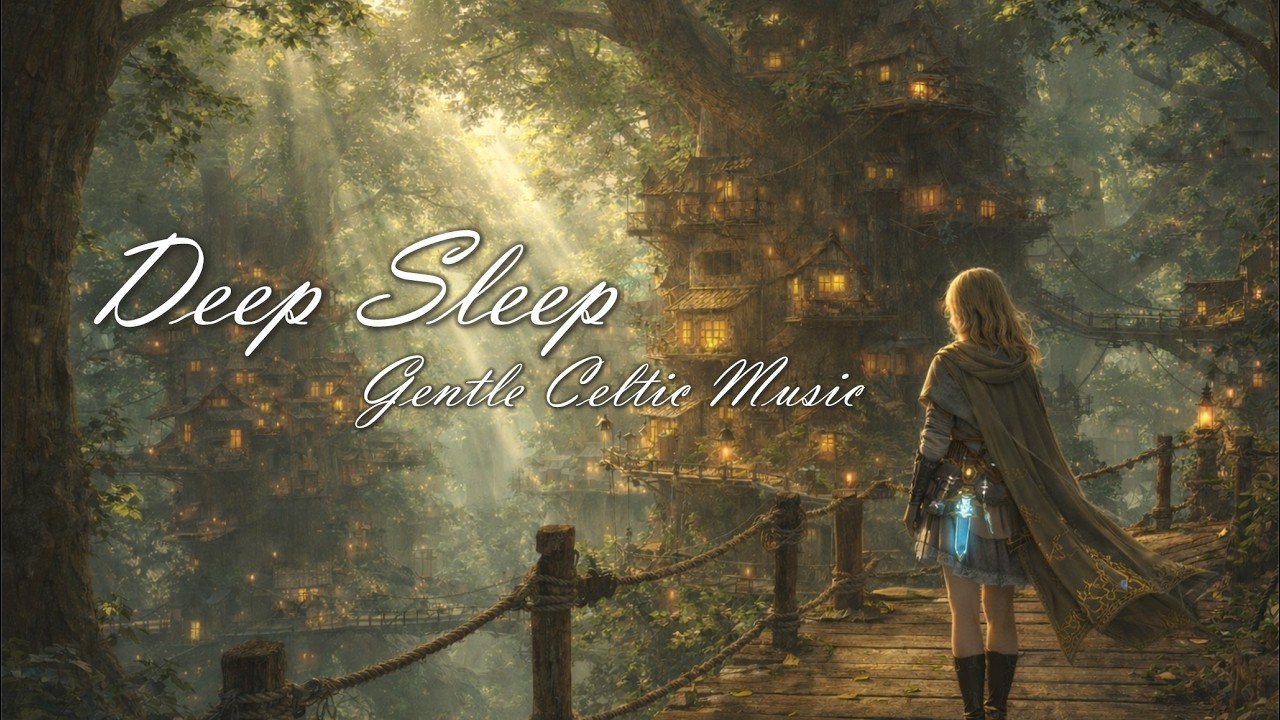Deep Sleep Celtic Harp Fantasy Ambient | Hidden Tree Village of Golden Light