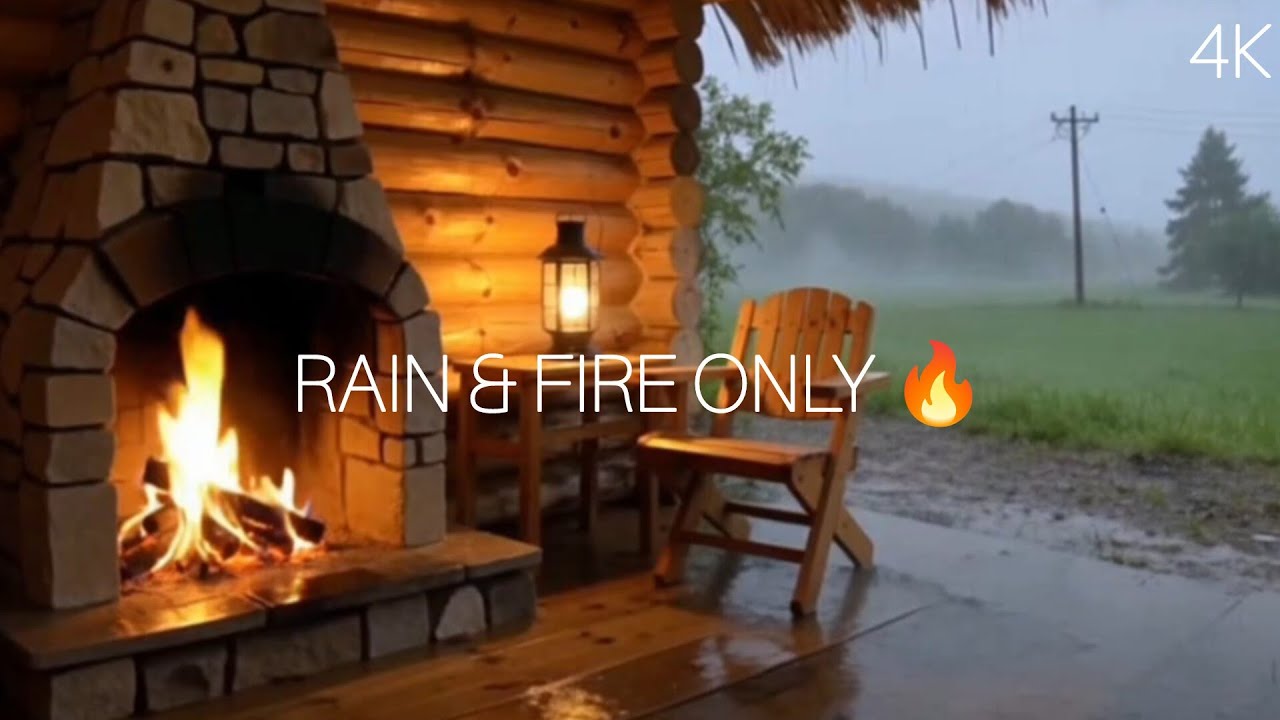 Rain falling & Fireplace crackling Sounds | Cozy Outdoor Relaxation | No Music | +11 Hours