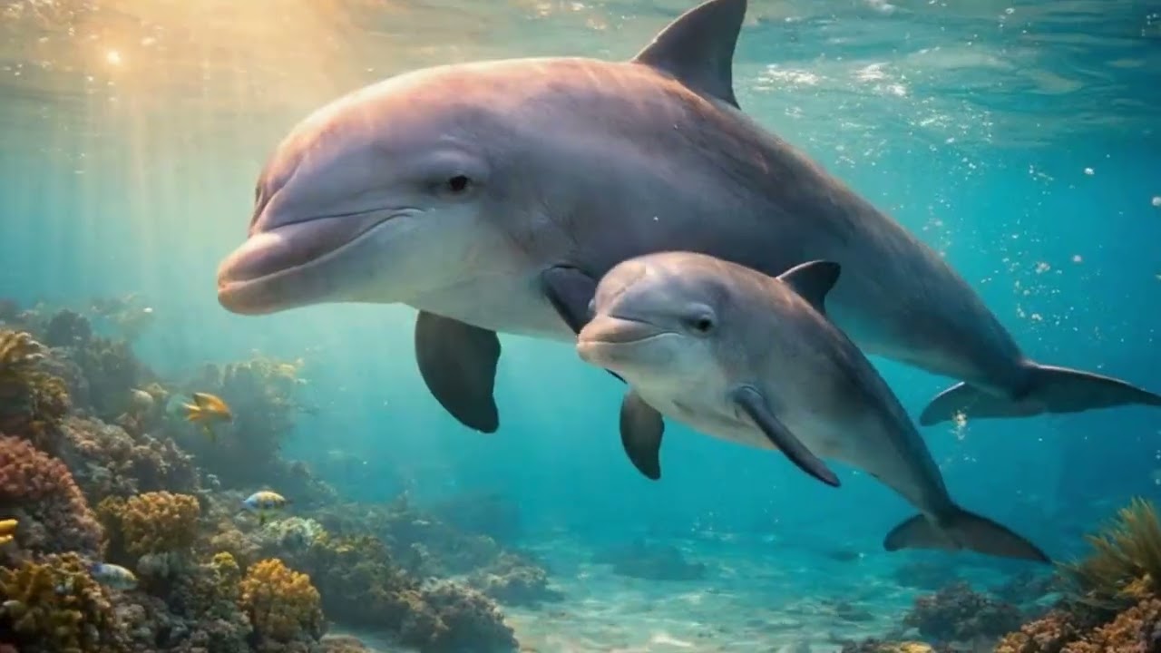 Mother & Baby Dolphin in Sunlit Waters 🐬 | 1 Hour Calm Ocean Sleep & Relaxation