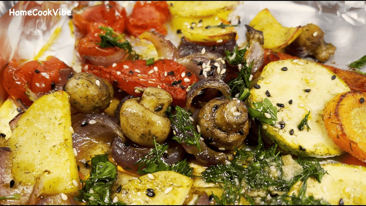Ofengemüse schnell & lecker: Buntes Gemüse mit Sesam, Dill und Mandarinsaft
