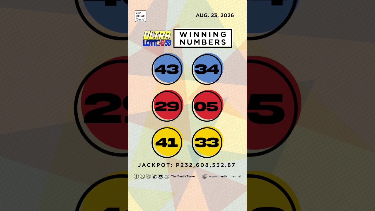 PCSO Lotto Results: P232M Ultra Lotto 6/58, Super Lotto 6/49, 3D, 2D | Aug. 23, 2026