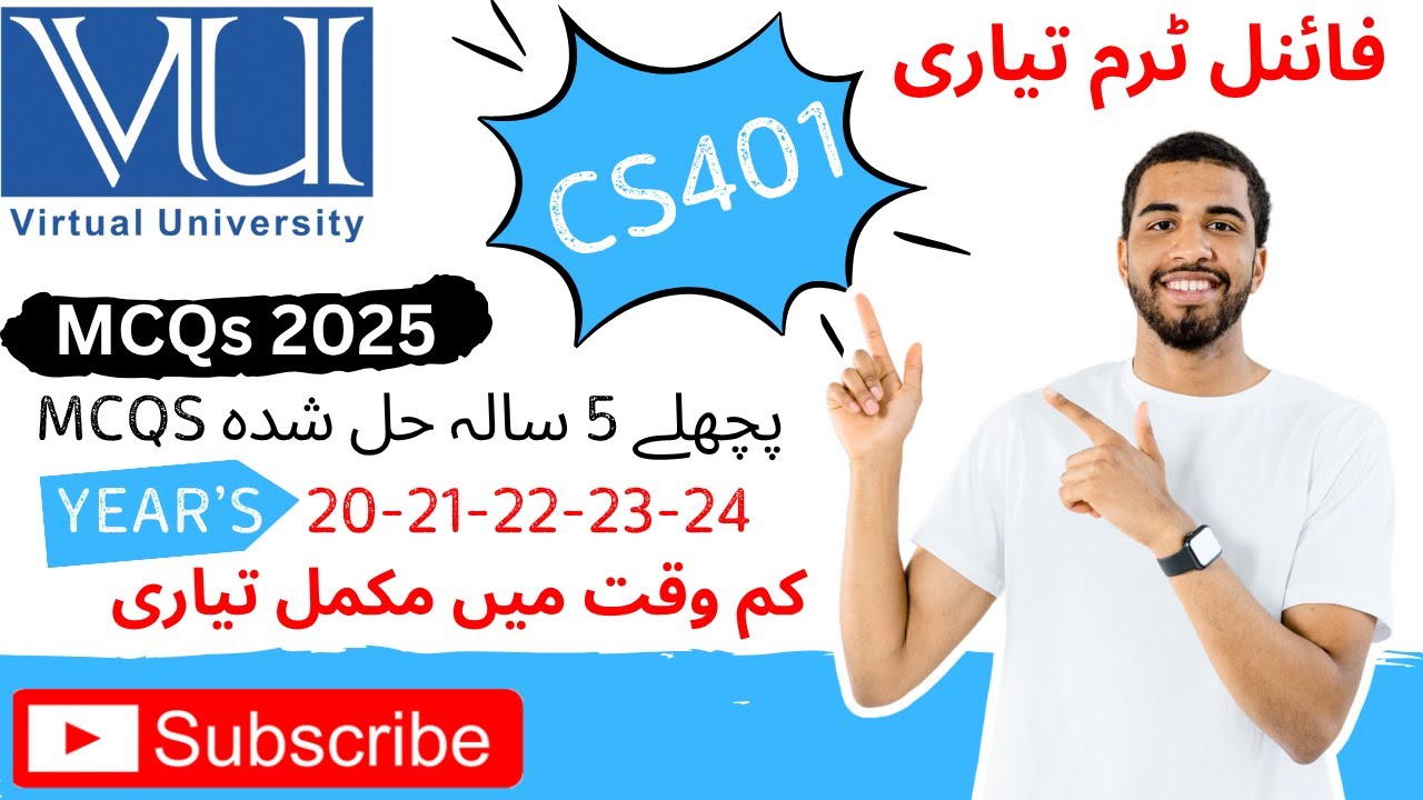 CS401 Past Papers MCQs 2020 - 2024 | Solved MCQs | Final Term Virtual University 2025 Important MCQs