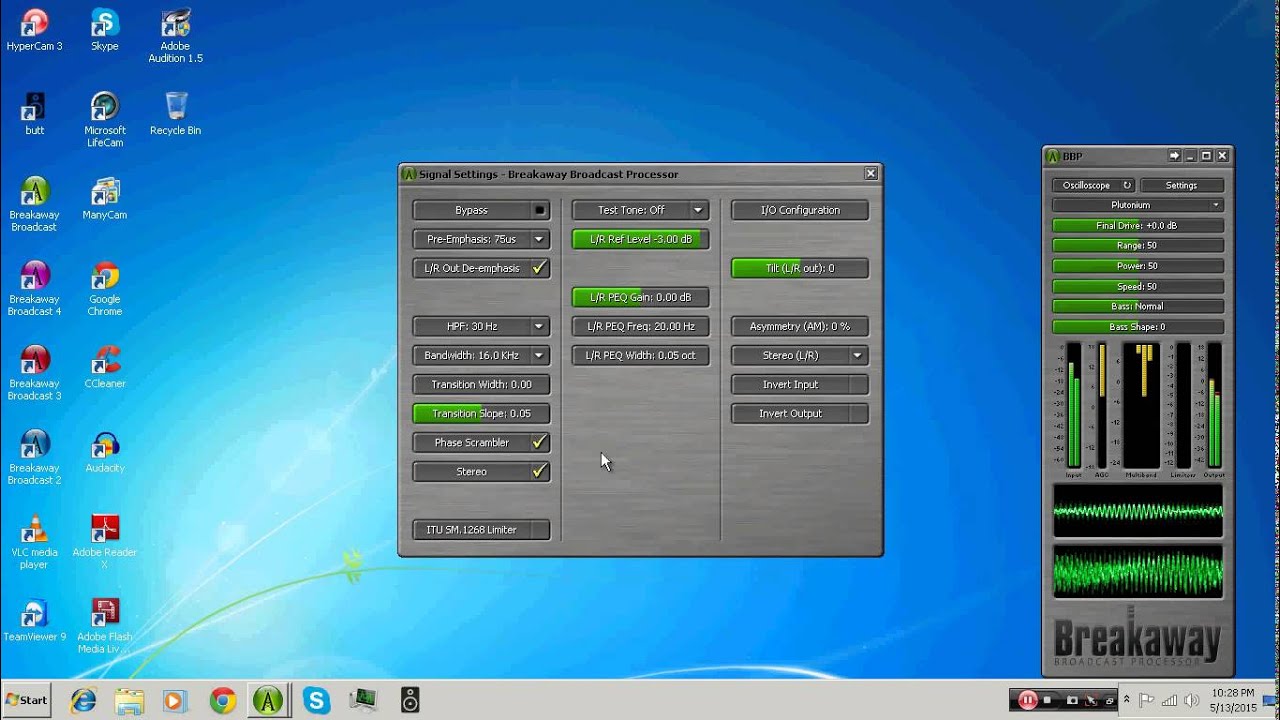breakaway test with processing and bypassed