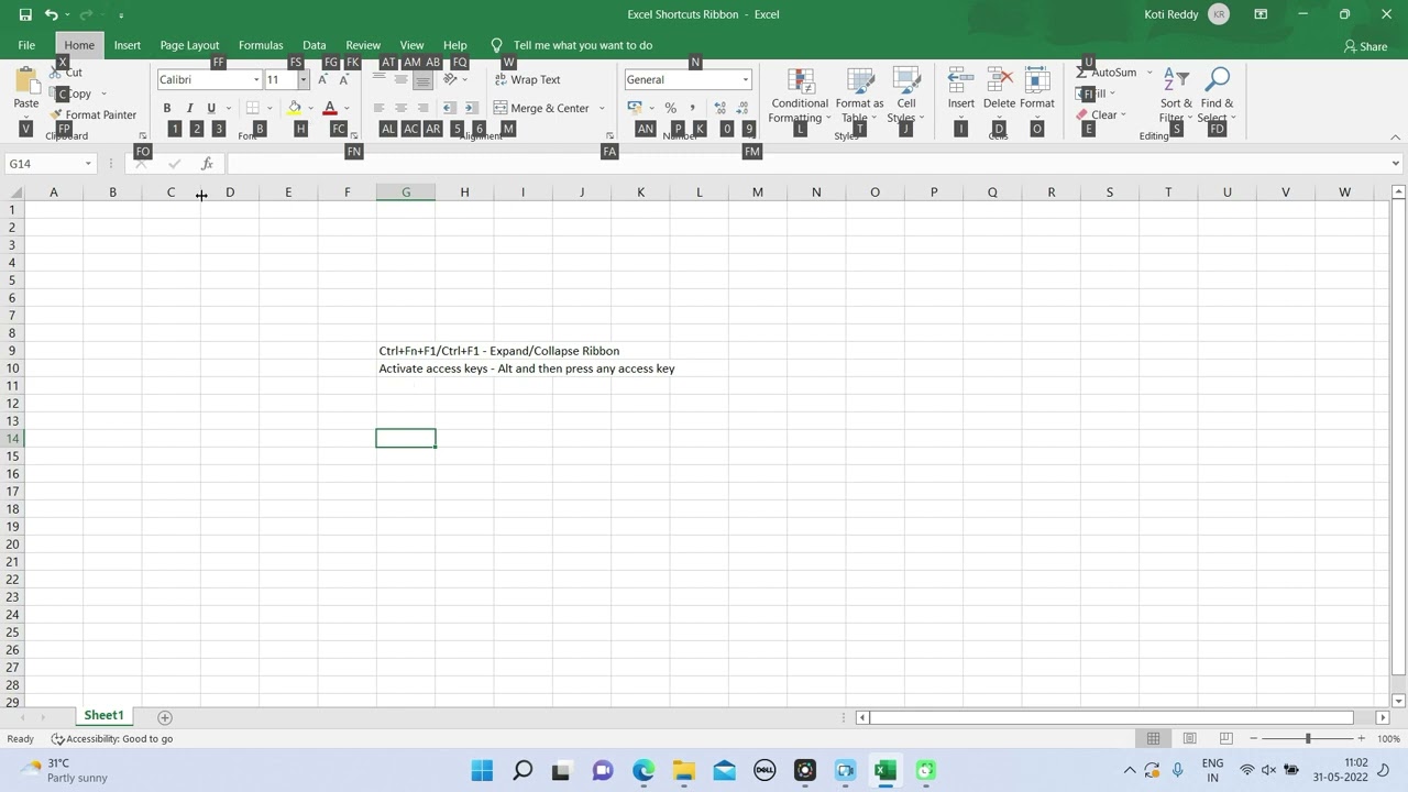 Excel shortcuts Ribbon control expand move next open confirm Get Help collapse activate