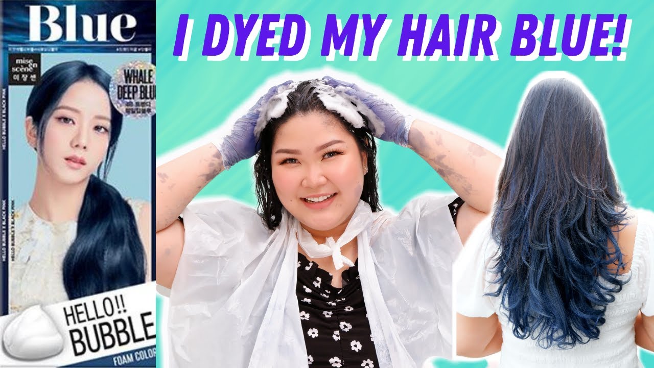 CAT RAMBUT BIRU💙 I DYED MY HAIR BLUE | REVIEW MISE EN SCENE x BLACKPINK HELLO BUBBLE WHALE DEEP BLUE