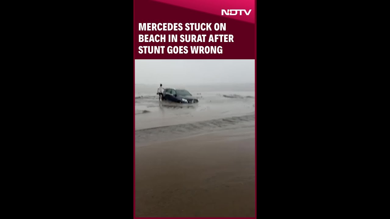 Gujarat News | Mercedes Stuck On Beach In Surat After Stunt Goes Wrong