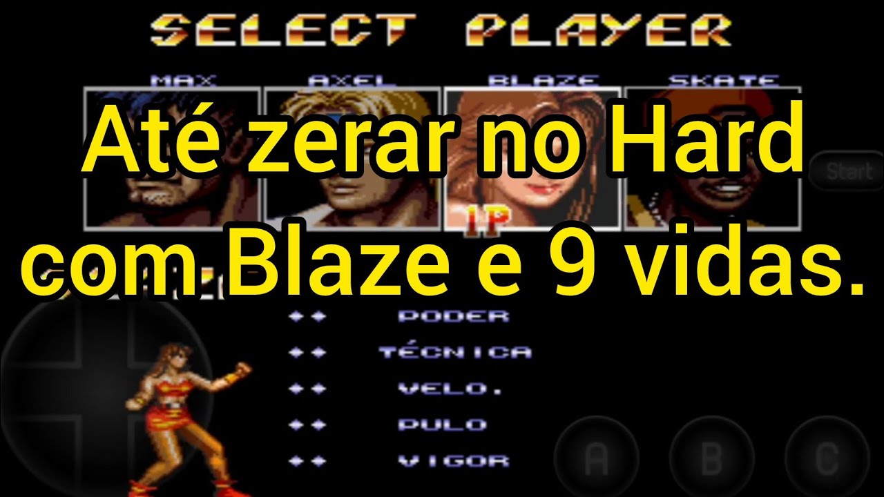 Streets of Rage 2 (Mega Drive) até zerar no Hard com Blaze, 9 vidas e pelo celular.