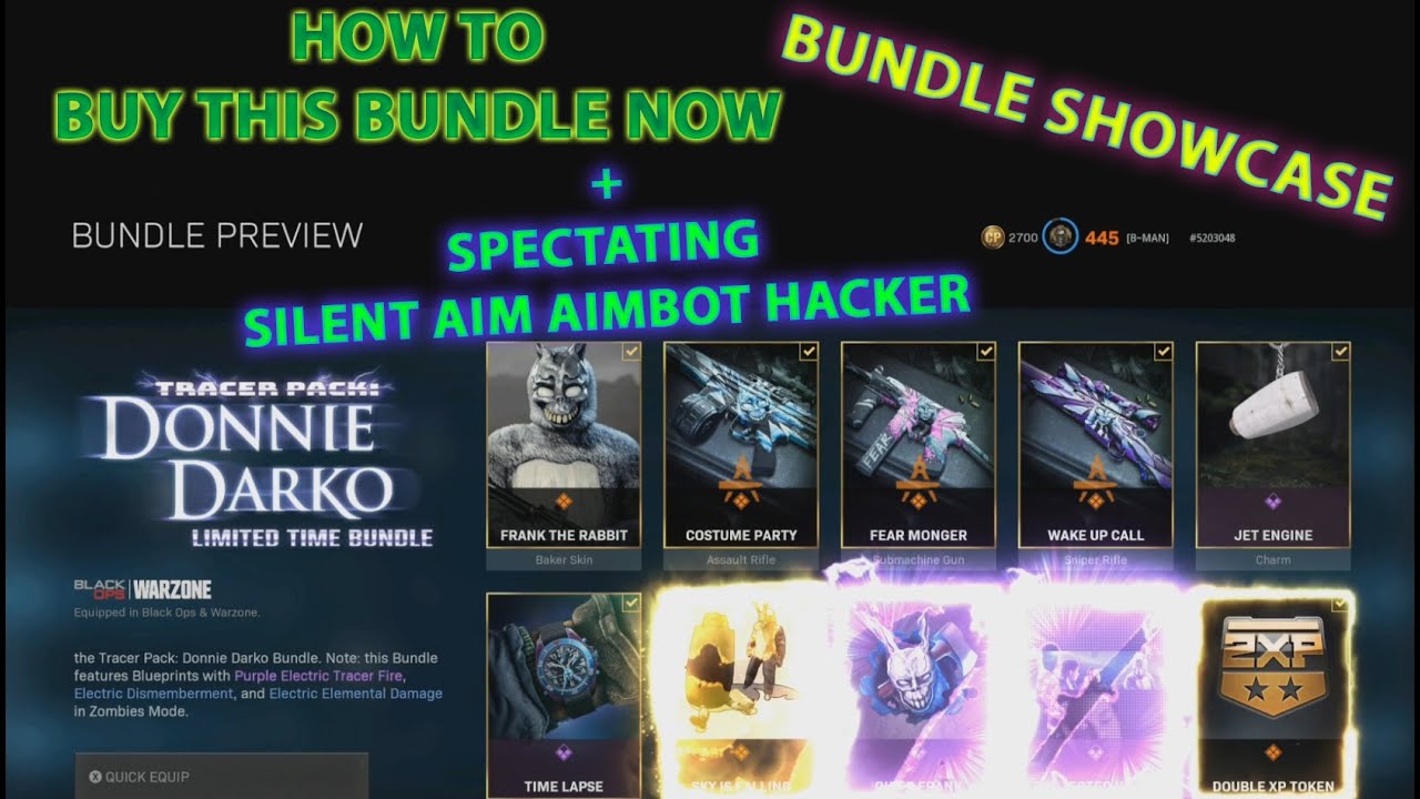 DONNIE DARKO BUNDLE SHOWCASE AND HOW TO BUY DONNIE DARKO BUNDLE EARLY IN WARZONE + SILENT AIM AIMBOT
