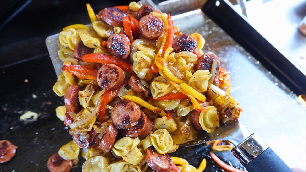 Quick & Easy Griddle Recipe &ndash; Sausage, Peppers, and Tortellini!