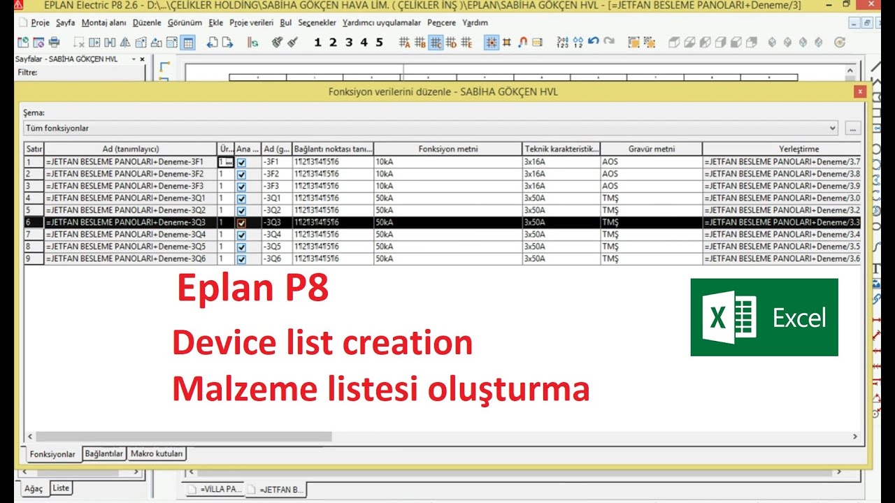 Device list creation, Eplan P8 2.6 Otomatik malzeme listesi oluşturma, Excel formatında çıktı alma