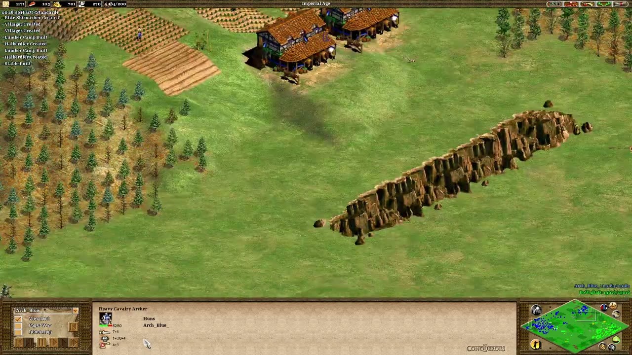 Arch_Blue_ (2.4k) vs BoW4DAD (2.2k) Expert Huns - Classic Age of Empires 2 Deathmatch
