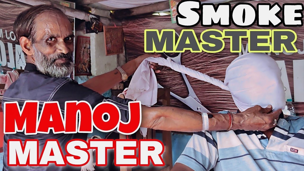 Manoj Master Smoke Head Massage to Jamshed bhai (Smoke Master) - Ultra legend Indian Barber - ASMR