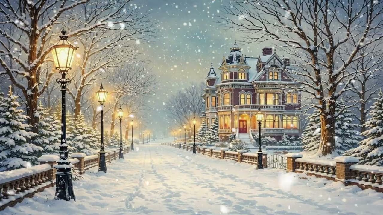 Cozy Winter Night ❄ Relaxing Blizzard Ambience Outside a Glowing Snow-Covered Mansion