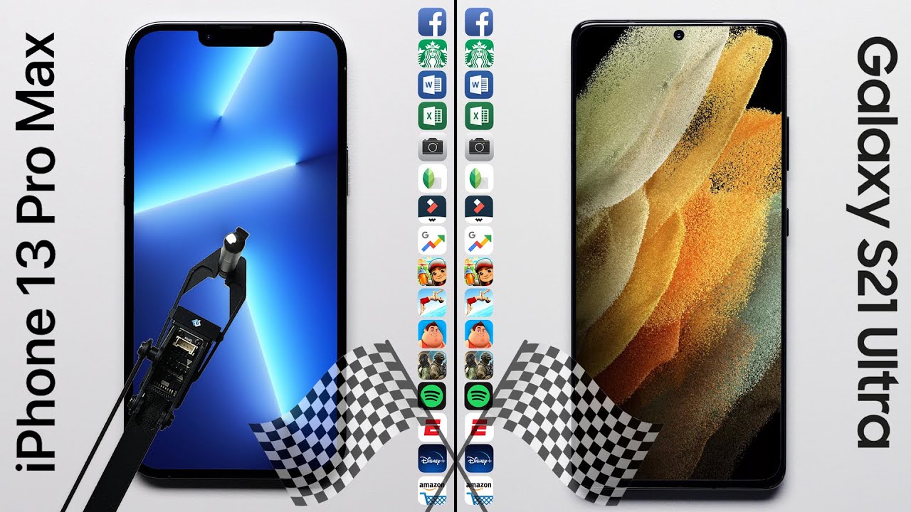 Тест скорости iPhone 13 Pro Max и Galaxy S21 Ultra