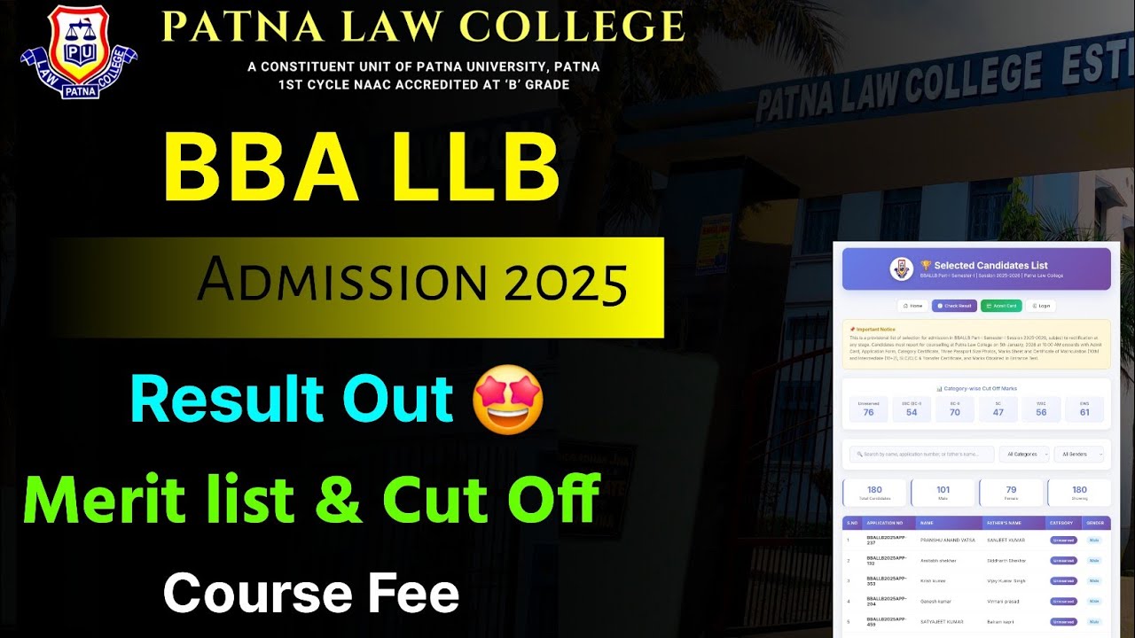 Patna law college bba llb admission 2025 🔥 result out 🤩 merit list 🔥 cut off 🔥 course fee 🔥 all info
