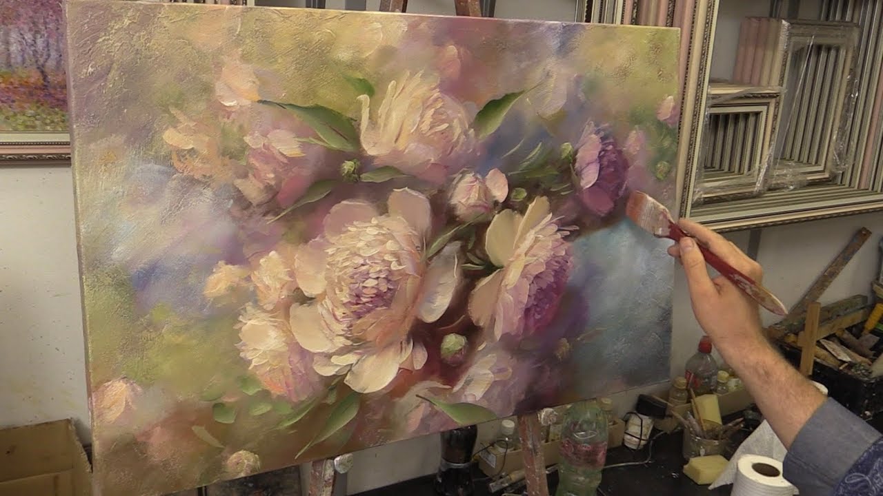 Персиковые пионы. Peach peonies. Etude. Oil painting. Как написать цветы. Пионы