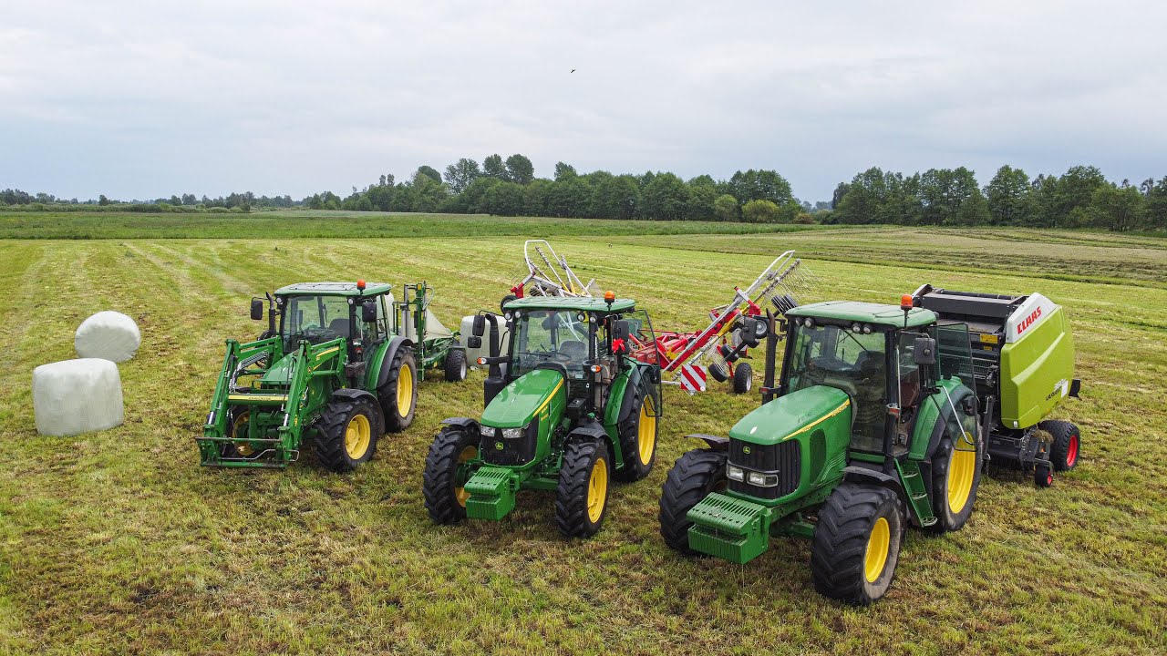 Sianokosy w Gr Derc☆ Nowy John Deere w Akcji☆ Koszenie, Przetrząsanie, Zgrabianie, Prasowanie