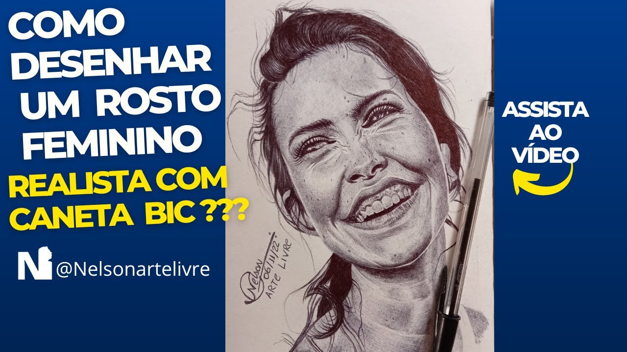 Como desenhar um rosto feminino realista com caneta bic Vídeo do canal  Nelson arte livre