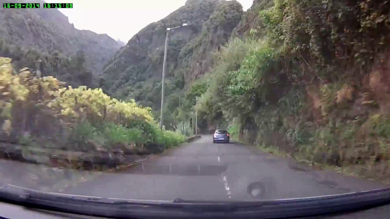 Driving in Madeira: scenic mountain pass ER 103 southbound from Faial to ER 202