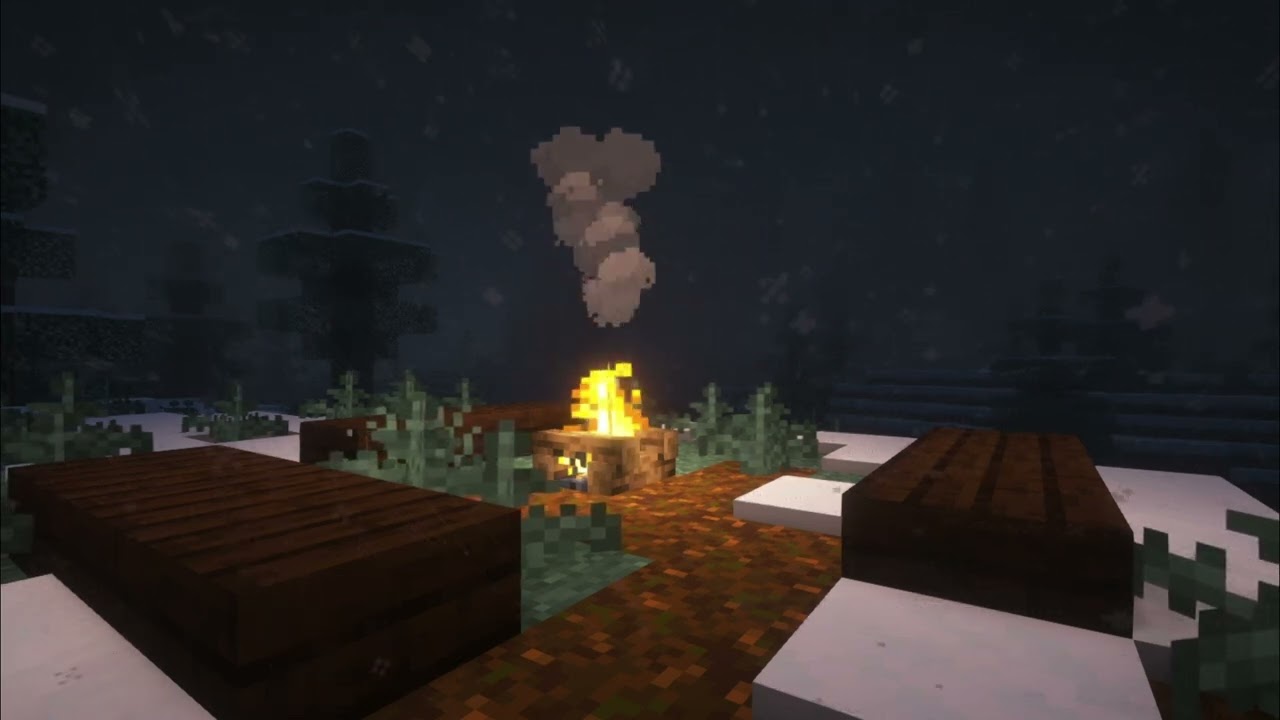 Atmospheric video. Sounds of fire. Winter. Minecraft/Атмосферное видео. Звуки костра. Зима.