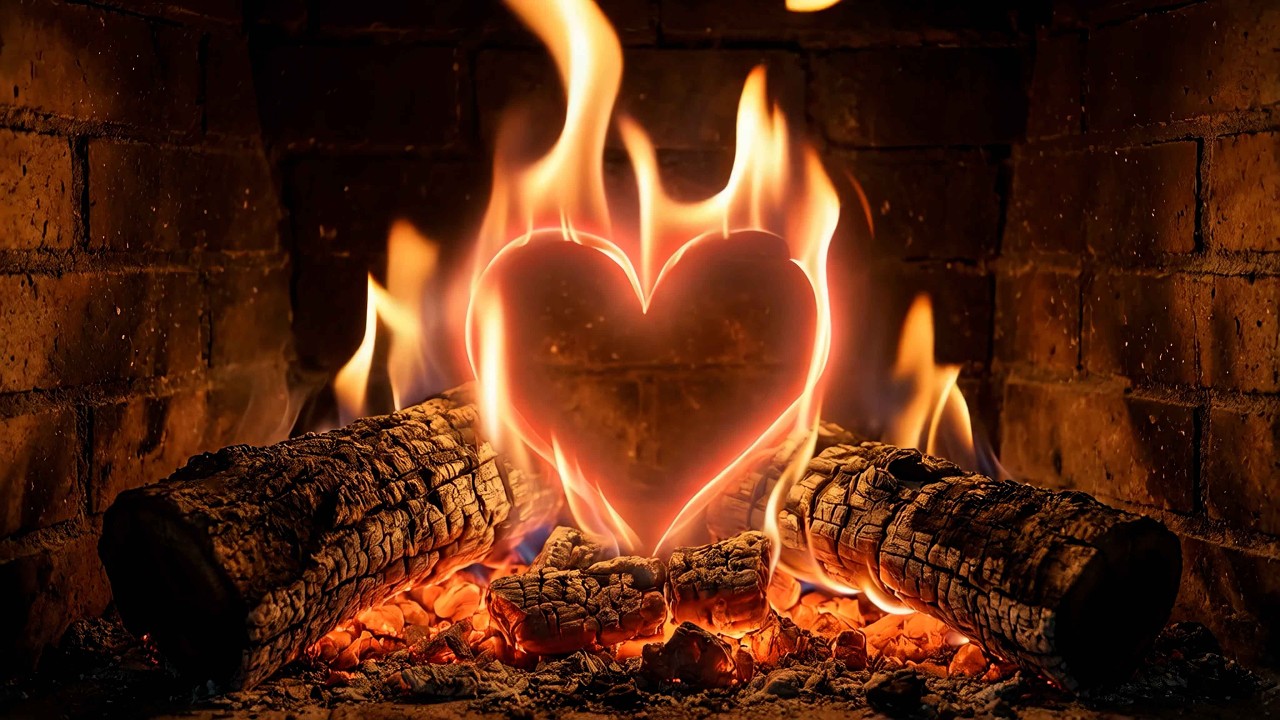 ❤️ Valentine’s Day Fireplace 4K 🔥 Romantic Crackling Fire with Soft Love Ambience (5 Hours)