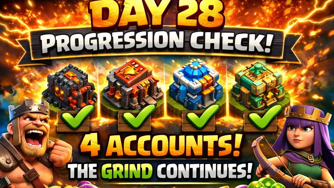 Day 28 Progression Check on 4 Accounts! The Grind Continues | Clash of Clans