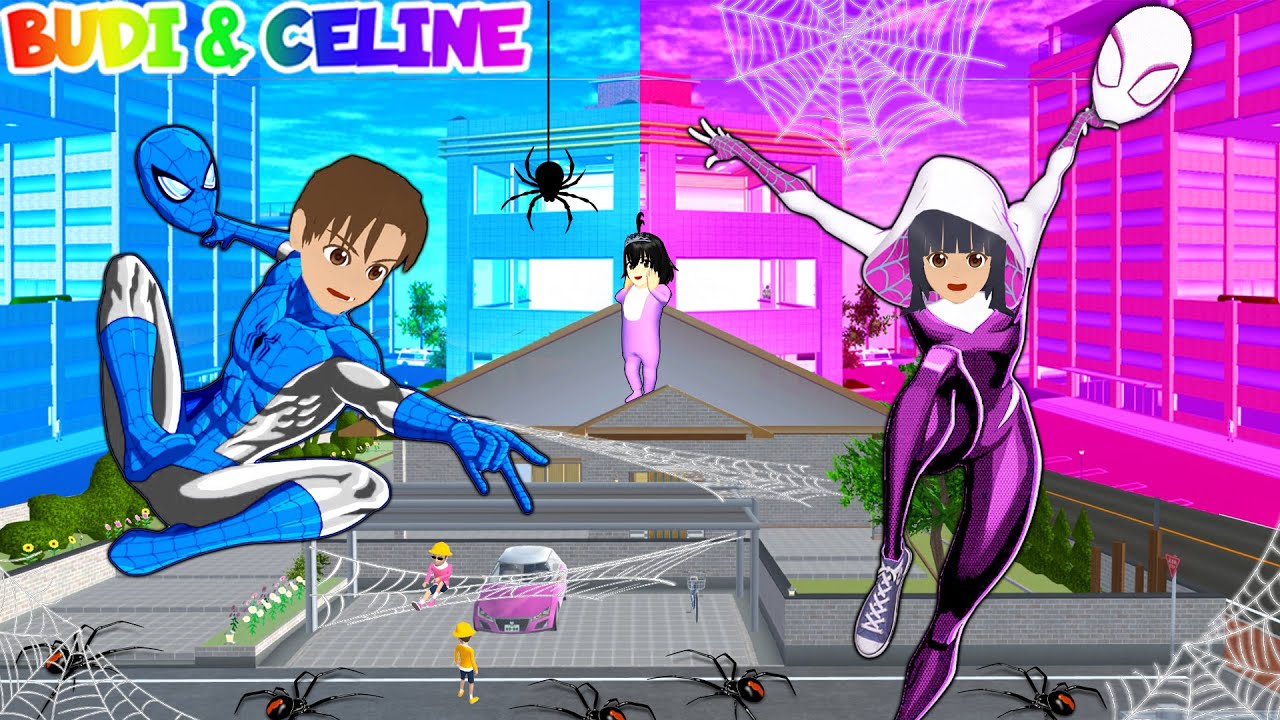 Yuta Superhero Spiderman Biru VS Mio Superhero Spidergirl Pink | Berlomba Menolong Warga Sakura