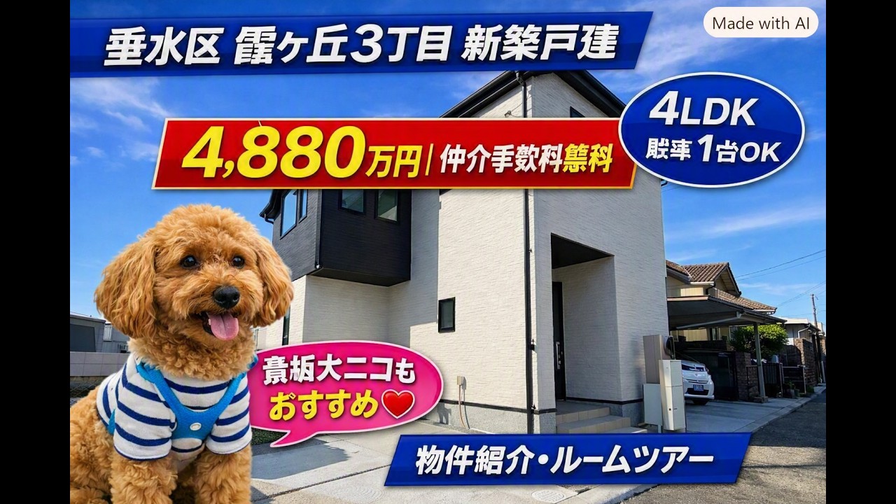 神戸市垂水区霞ヶ丘3丁目　新築5,490万円　仲介手数料無料・神戸！