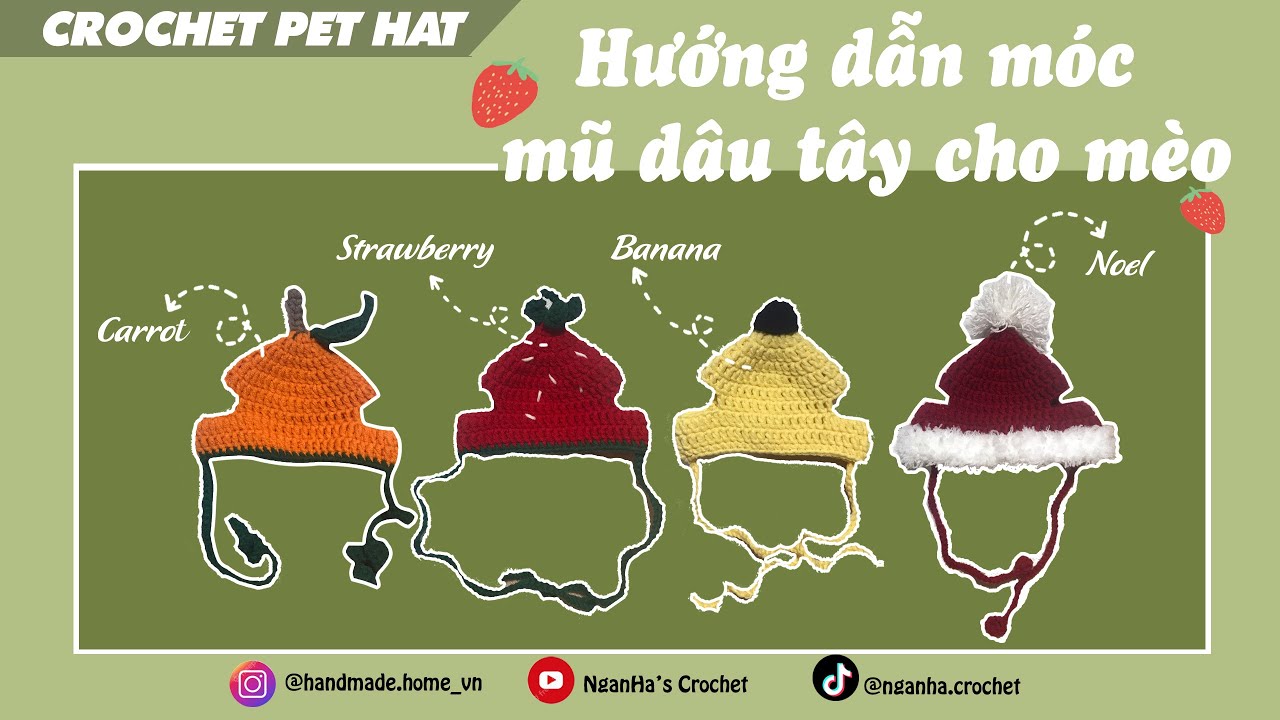 #18 Easy crochet hat for Pet | Hướng dẫn móc mũ dâu tây cho mèo và chó | Handmade Home
