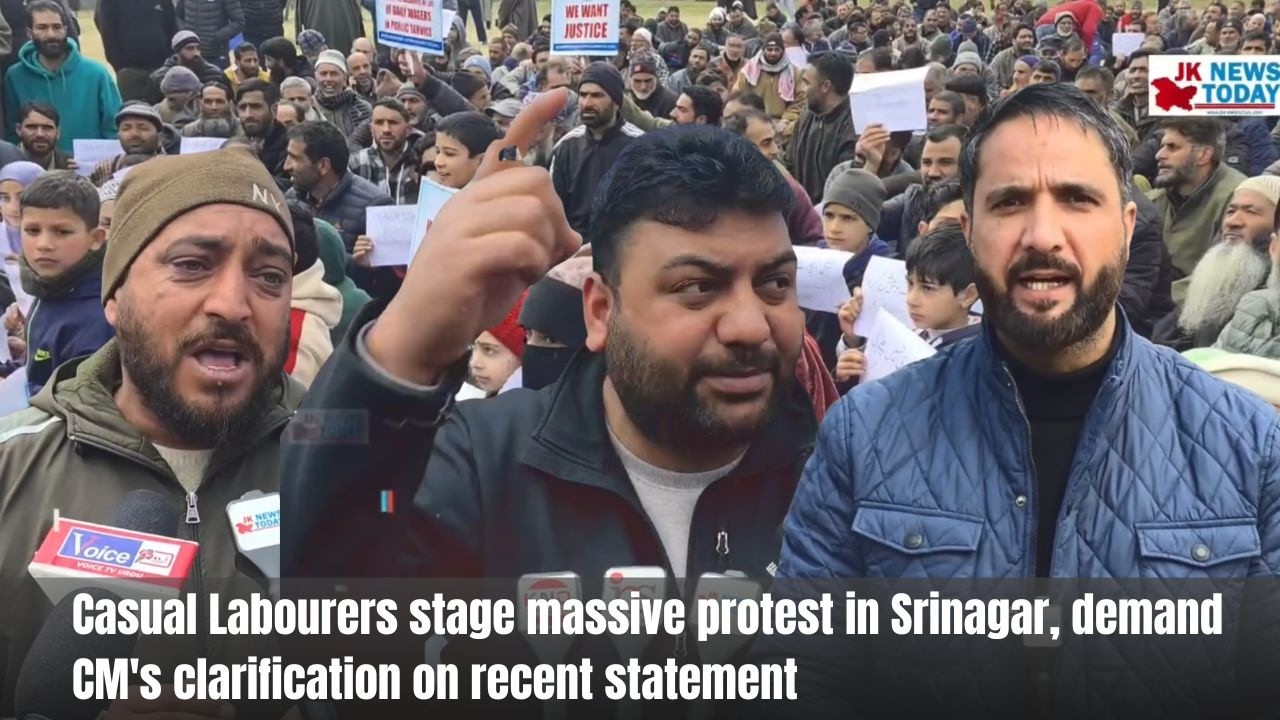 Casual Labourers stage massive protest in Srinagar, demand CM's clarification on recent statement