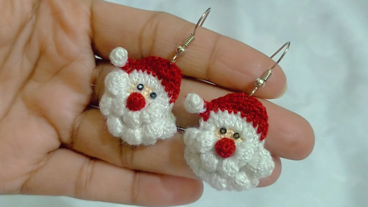 Crochet Santa Claus earrings|Christmas special #crochet #crochetaddict