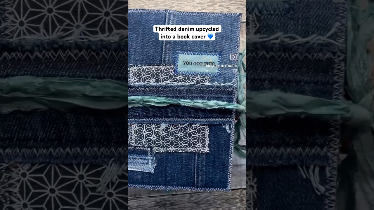 Thrifted denim upcycle - I repurposed old children&rsquo;s jeans into a book cover 💙🪡🧵