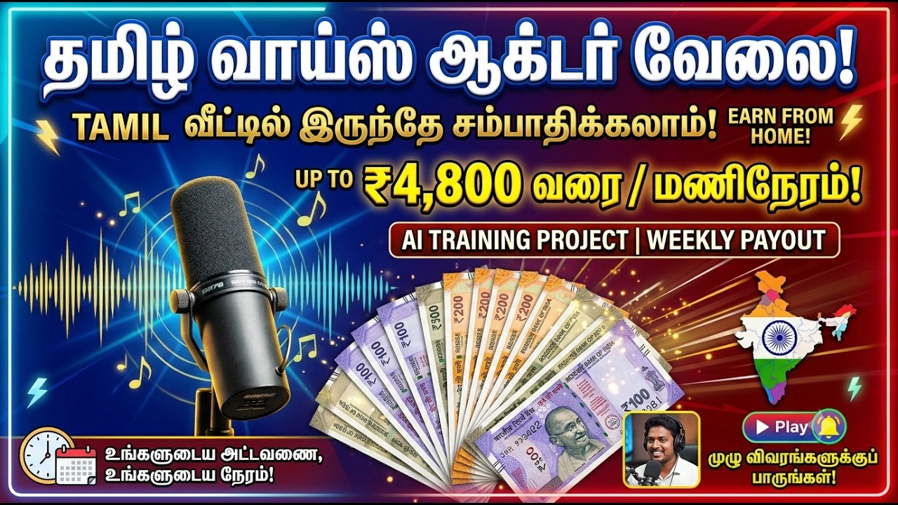 Veettula Irundhe Tamil Pesi Panam Sambadhikka Semma Chance! | Up to $60/hr Voice Actor Job #remote